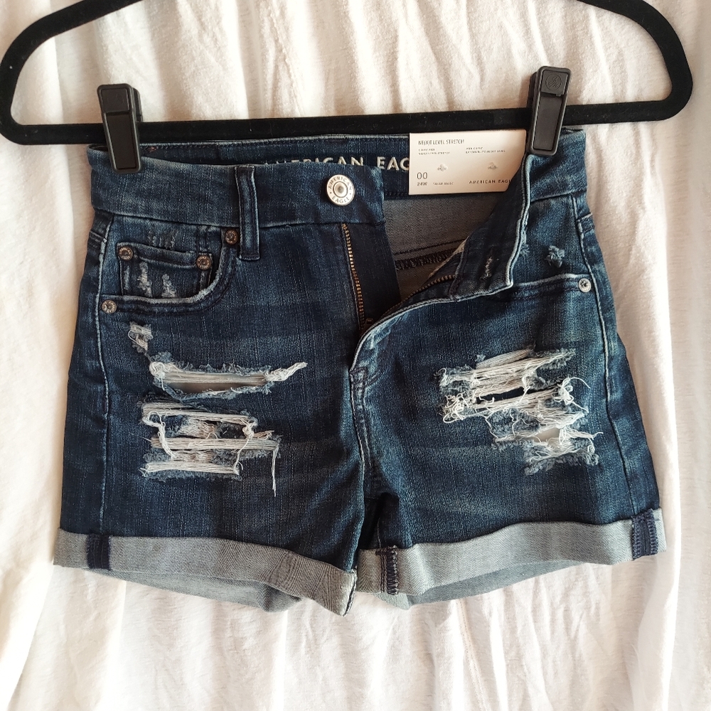 American Eagle Outfitters Women's Distressed Denim Shorts - Blue